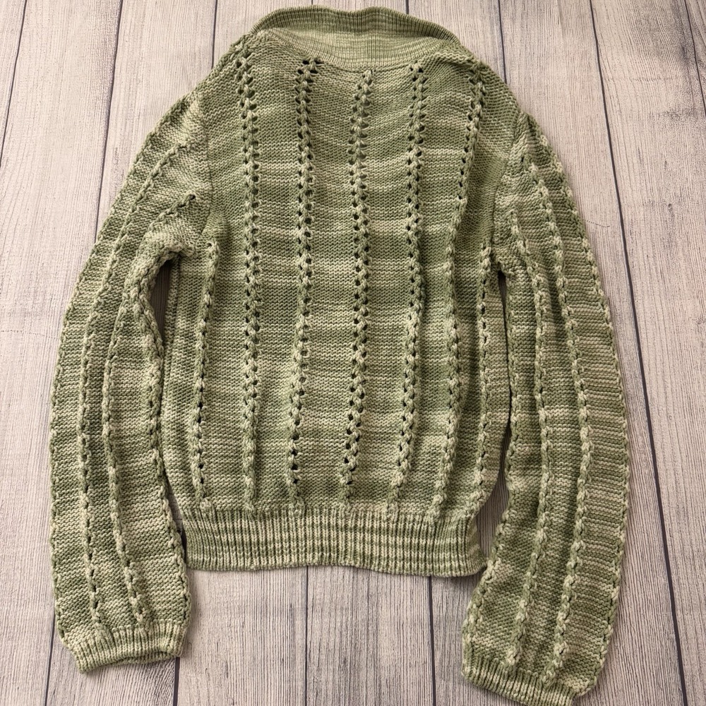 Jonathan Simkhai Berenice Polo Sweater Open Knit V-Neck Green Small Women's - Picture 7 of 7